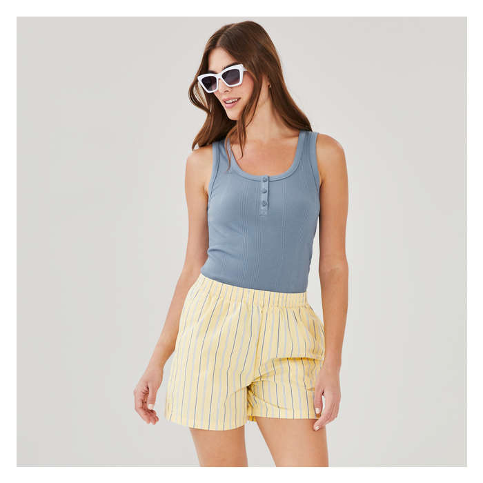Aux Femmes Cami côtelée à col boutonné - Bleu Cendré